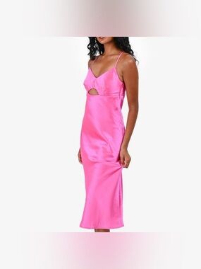 NWOT House of Harlow 1960 Hot Pink Satin Slip Dress with Cutout (Size L)